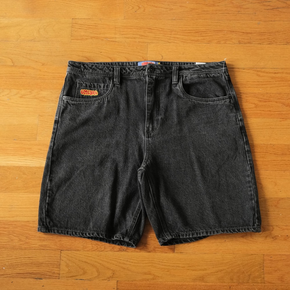 Empyre Schmutz Paint Can Black Denim Shorts Mens Skater Grunge Y2K 36 Baggy